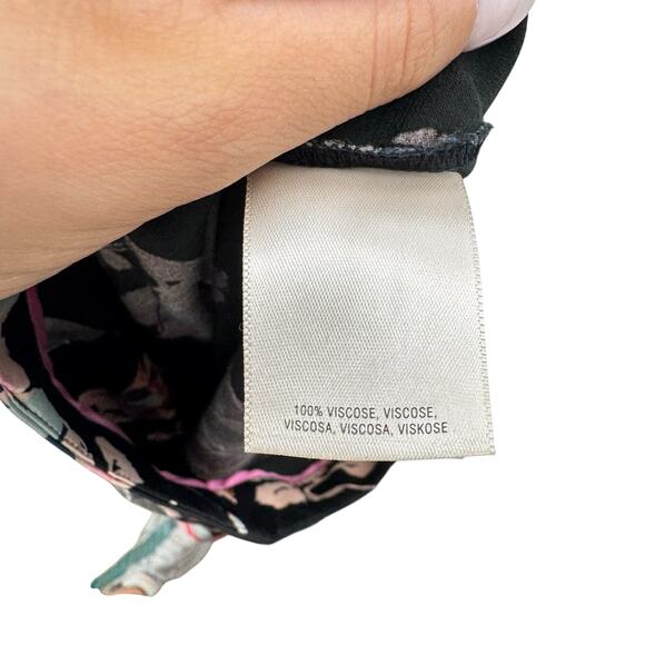 Anthropologie Elevenses Black Satin Floral Tansy Ruffled Wide Leg Slit Pants - Picture 11 of 12